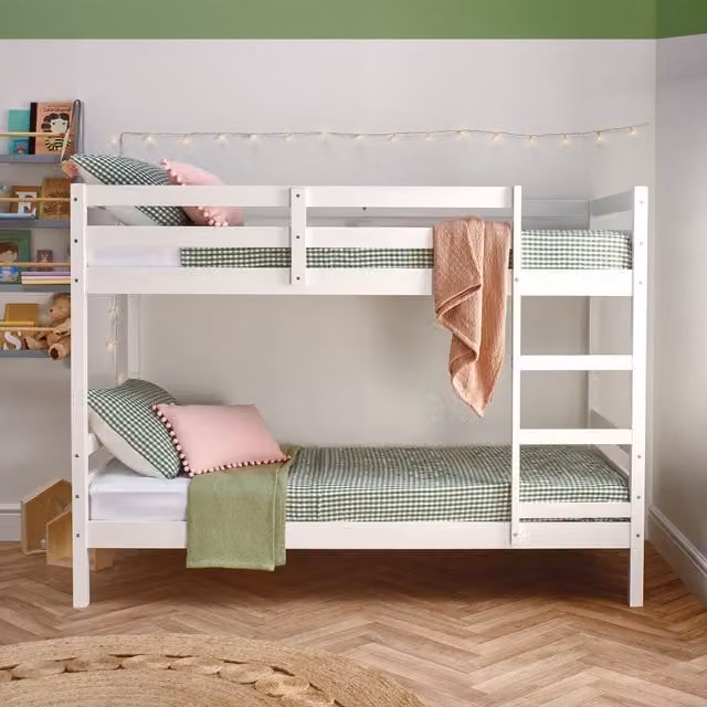 Home Treats White Solid Pine Splittable Wooden Bunk Bed with Single Mattress