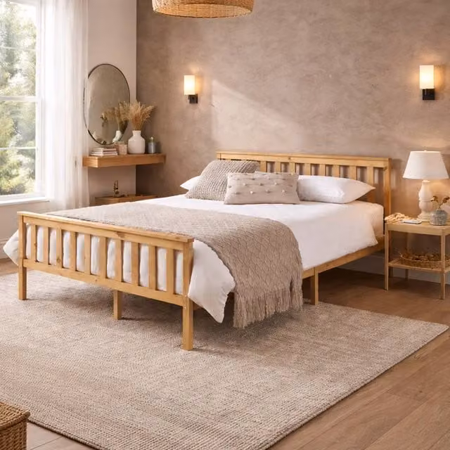 Aspire Langley Solid Wood Slatted Bed Frame in Grey, White or Brown, W/D/H: 180 x 200 cm