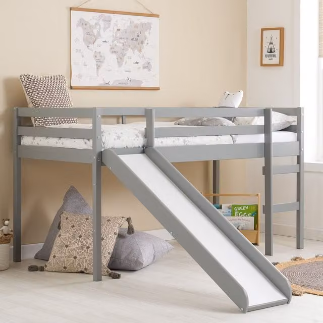 Birlea Frankie Grey Mid Sleeper Bed Frame with Slide, 90 x 190 cm