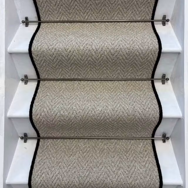 RainbowHome Andes Grey Herringbone Stair Runner with 100% Pure Wool Edge, W: 65 cm x L: 700 cm