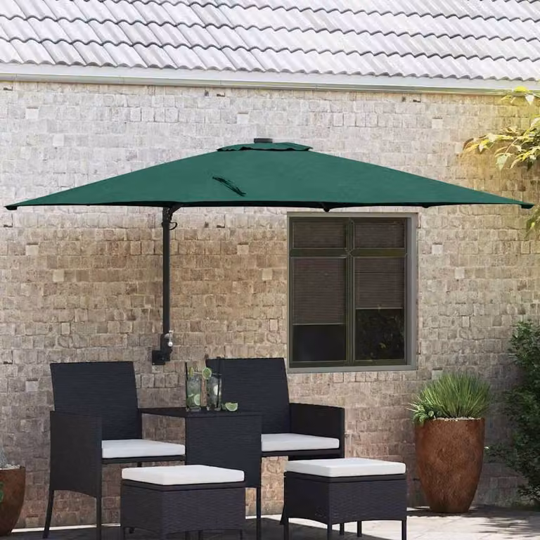 Berkfield Home Green Polyester Collapsible Patio Umbrella W: 300 cm, D: 300 cm, H: 230 cm