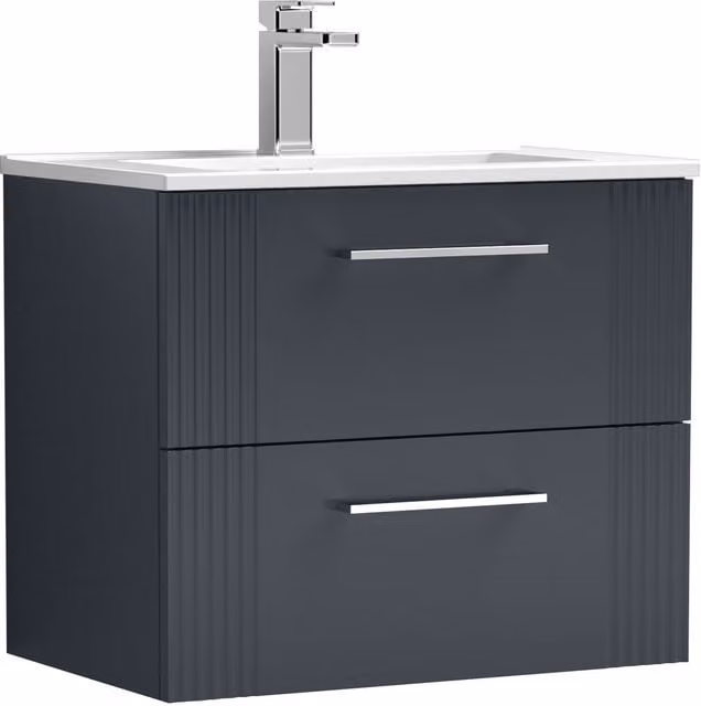 Balterley Wall Mounted 2 Drawer Bathroom Vanity Unit with Basin in Matt Grey, W/D/H: 60.0 x 32.7 x 51.8 cm