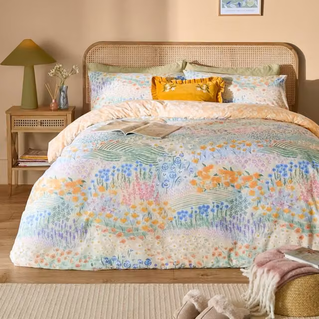 Make It A Home Florin Reversible Floral Duvet Cover Set, Multicolour/Yellow, 140 x 200 cm