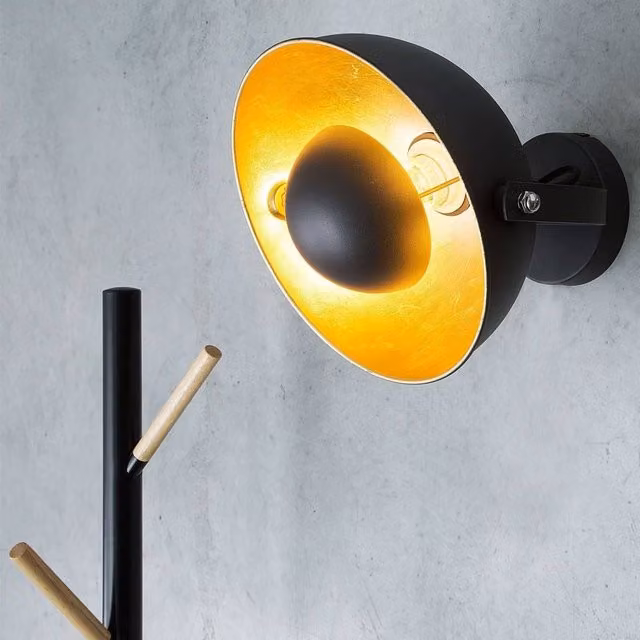 Wyld and Coco Industrial Adjustable Metal Wall Lamp in Black and Gold/Brass