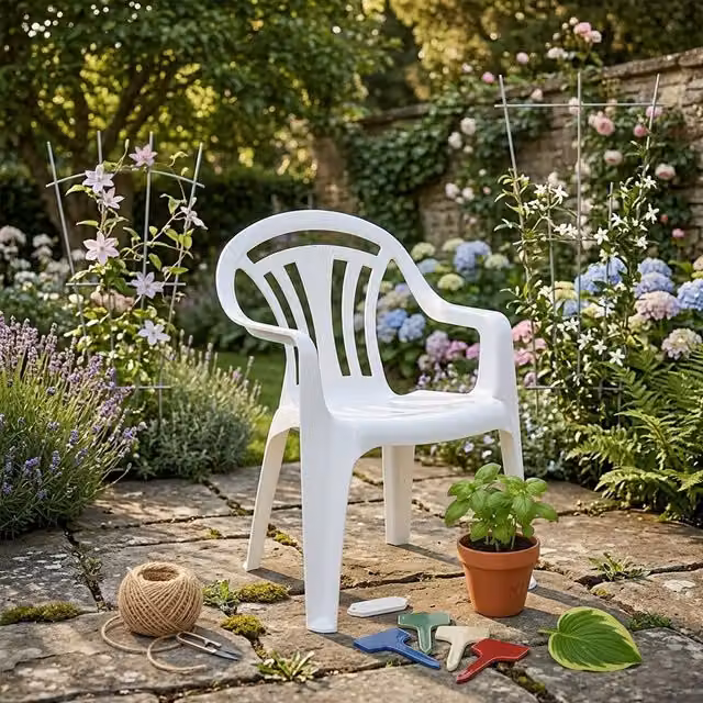 Storm Trading Group Pack of 12 Stackable White Plastic Low Back Garden Chairs