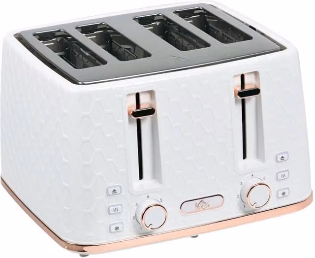 Rolipo White Four Slice Toaster with Honeycomb Design and Auto Shut-off