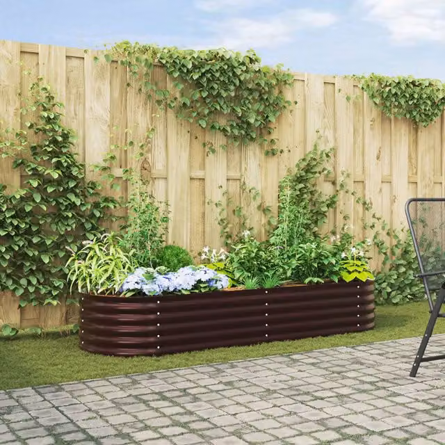 Berkfield Home Garden Brown Galvanised Steel Raised Bed W/D/H: 240 x 80 x 44 cm