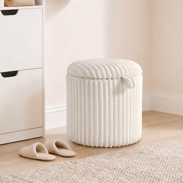 Yaheetech 35L Corduroy Storage Ottoman in Beige