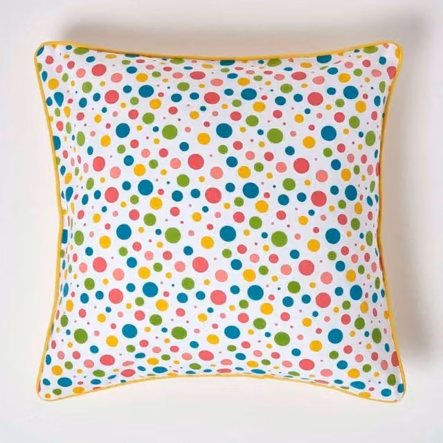 Homescapes Multicolour Polka Dot Cotton Cushion Cover, W/D/H: 45 x 45 x 1 cm