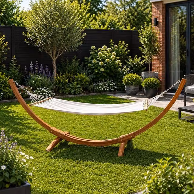 Samuel Alexander Palermo Freestanding Garden Hammock with Larch Wood Arc Stand in Cream