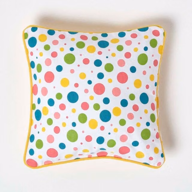 Homescapes Multicolour Dotted Cotton Cushion Cover, W/D/H: 30 x 30 x 30 cm