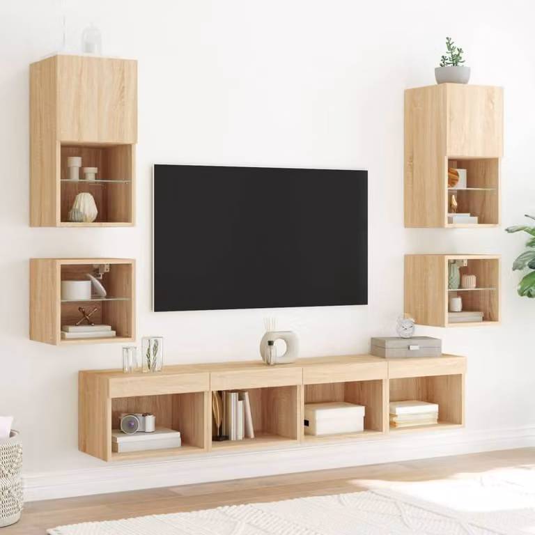 Berkfield Home 8 Piece Modern TV Wall Unit with Integrated LED Lighting in Sonoma Oak Brown