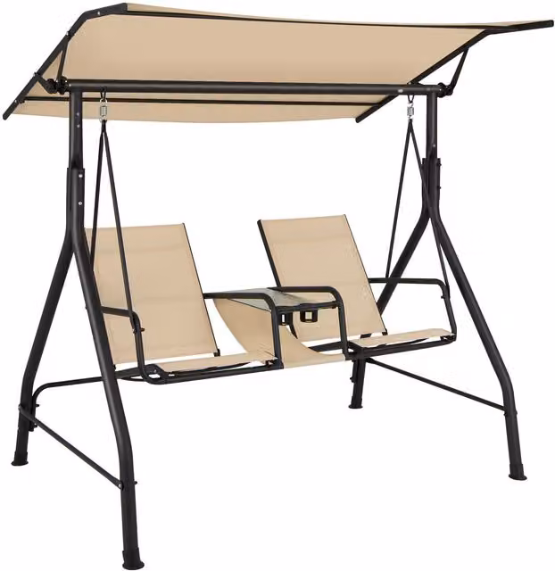 Costway 2 Person Outdoor Patio Loveseat Swing with Adjustable Canopy in Beige
