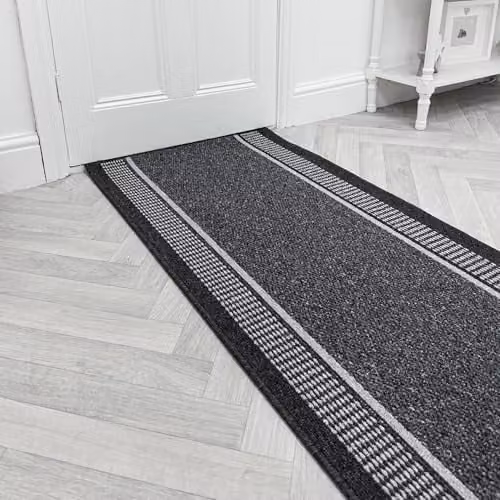 runrug Promenade Loop Pile Hallway Runner Rug, Grey, W: 80 cm, L: 210 cm, Thickness: 5 mm