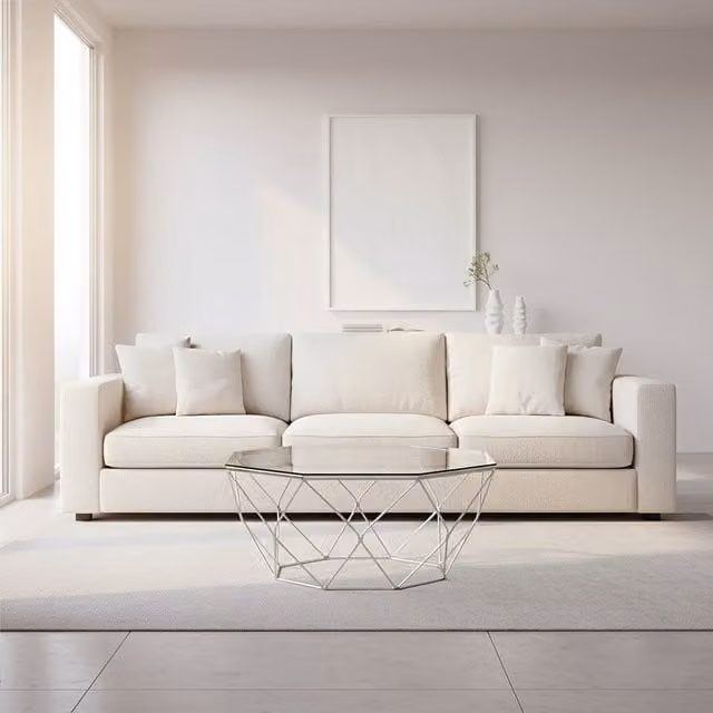 Orsina Geometric Hexagon Tempered Glass Coffee Table with Silver Metal Base