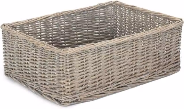 Red Hamper Open Weave Wicker Storage Tray in Grey Wash and Mid Grey, W/D/H: 47.0 x 34.0 x 16.0 cm