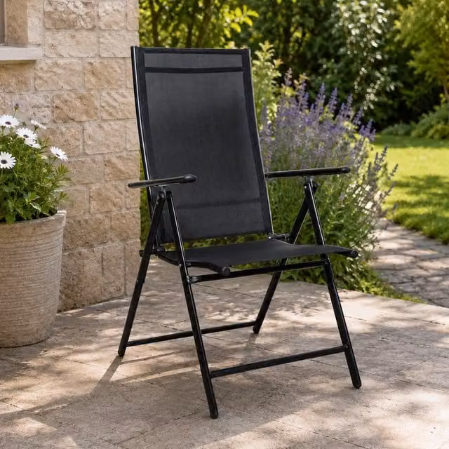 Samuel Alexander Multi Position Reclining Folding Chair in Black for Garden, Patio or Terrace