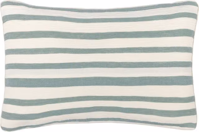 Make It A Home Woven Stripe Cotton Cushion in Eucalyptus Green, Blue and White with Feather and Polyester Filling