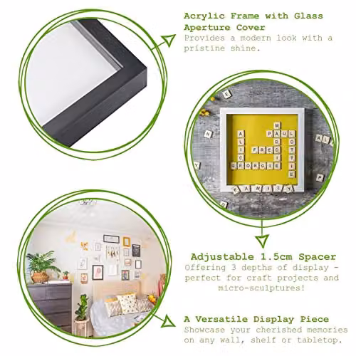 Nicola Spring Pack of 5 Rectangular 3D Shadow Box Frames in White with Grey A5 Mounts for A4 Displays