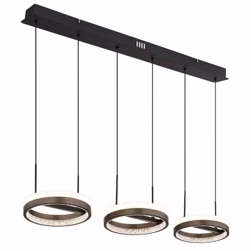 Globo Lighting Netlighting Della Pendant Ceiling Light in Black and Grey with Crystal Details, H 150 cm, 3x LED Bulbs Included