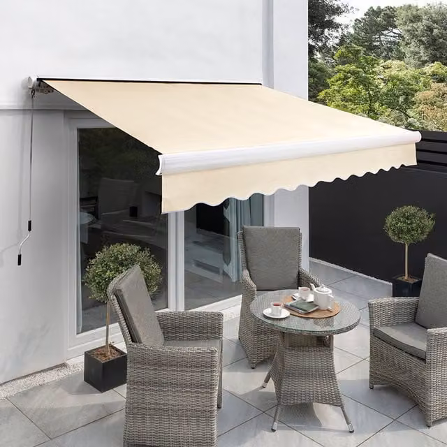 Primrose Manual Full Cassette Aluminium Awning in Primrose Beige/White, Width: 250 cm