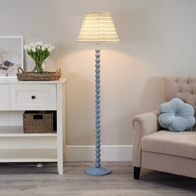 ValueLights Bobbins Floor Lamp with Tapered Pleated Fabric Shade and LED Bulb in Pink