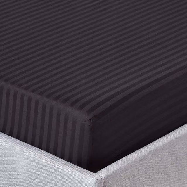 Homescapes 330 Thread Count Egyptian Cotton Mako Satin Stripe Fitted Sheet, Black, W/D/H: 120 x 200 cm