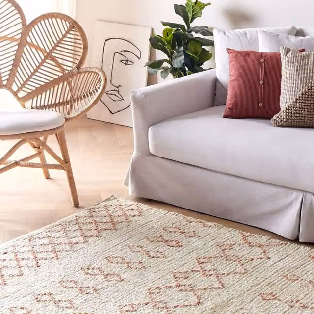 Wyld and Coco Beige and Pink Geometric Hand-Tufted Cotton Rug, W: 160 cm, L: 230 cm