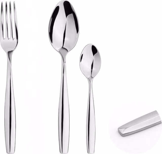 Glim & Glam 24 Piece Polished Stainless Steel Cutlery Set in Silver including Forks, Spoons and Teaspoons