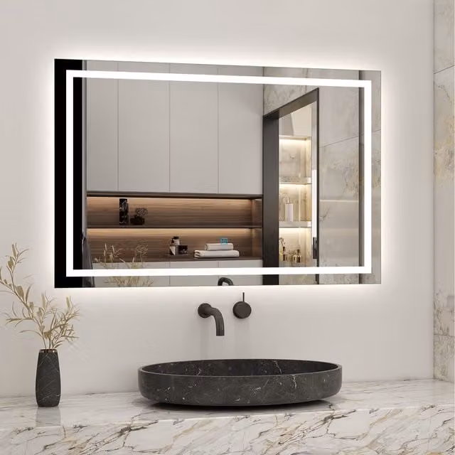 AicaBathroom LED Illuminated Rectangular Wall Mirror in White, Width: 110 cm