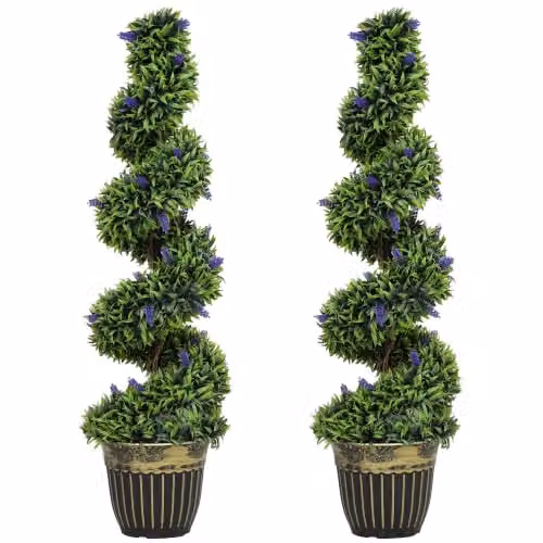 HOMCOM Set of 2 Potted Artificial Lavender Floral Plants in Blue, Height: 115 cm