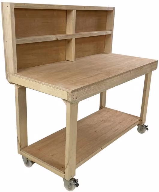 Arbor Garden Solutions Eucalyptus Top Workbench with Back Panel and Wheels, Multi-colour, Width: 120 cm