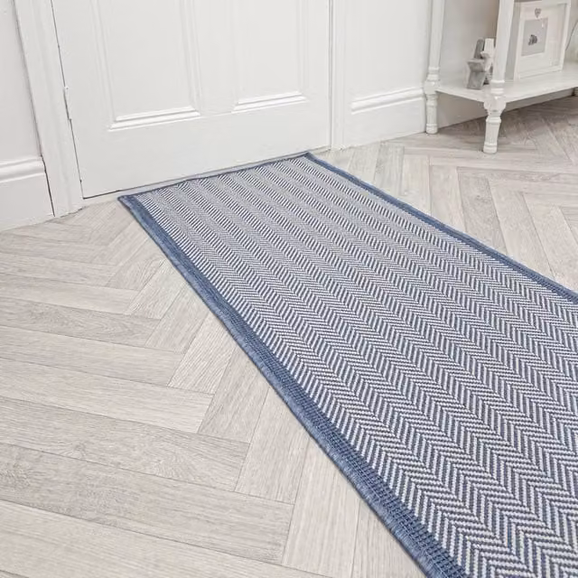 runrug Illusion Blue Reversible Indoor/Outdoor Carpet Runner Rug, W/D/H: 60 x 300 cm