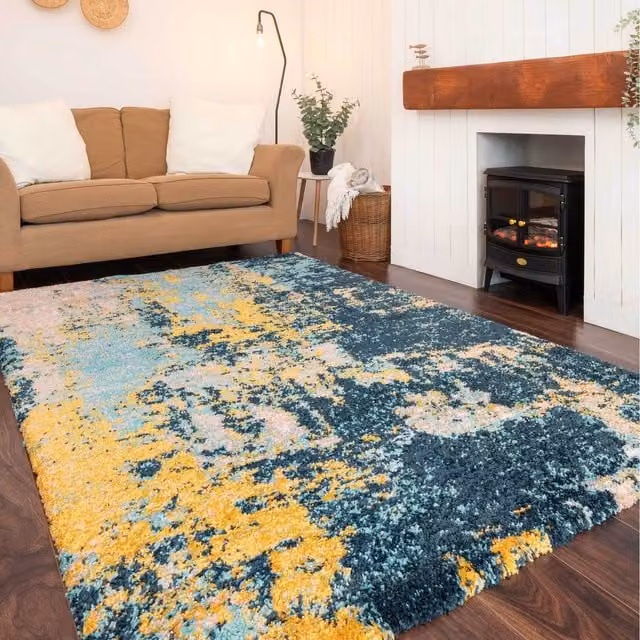 The Rug House Moroccan Bold Distressed Abstract Shaggy Living Area Rug, Multicolour and Beige, W: 230 cm, D: 160 cm