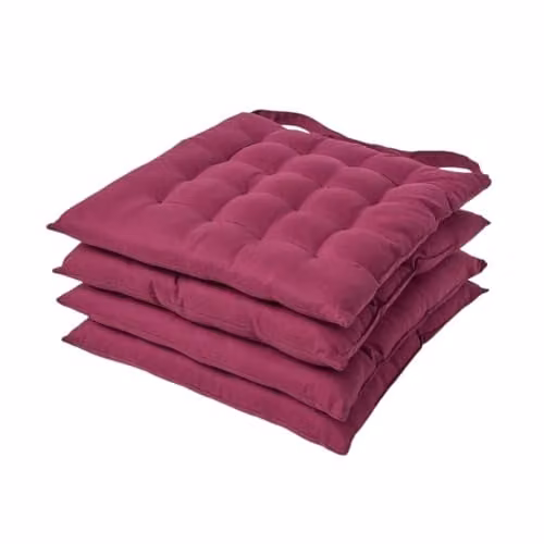 Homescapes Set of 4 Quilted Cotton Seat Pads in Purple, W/D/H: 40 x 40 x 6.5 cm