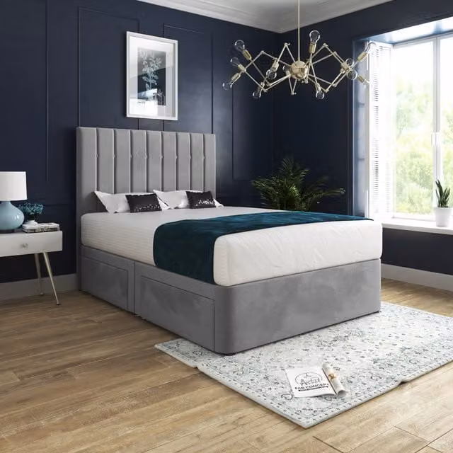 Enrico Modern Upholstered Velvet Bed Frame in Grey, W/D/H: 90 x 200 cm