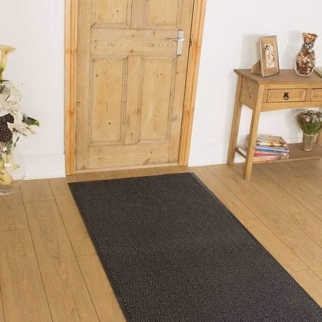 runrug Leyla Non-Slip Hardwearing Hallway Runner Rug in Black, W: 90 cm, L: 330 cm