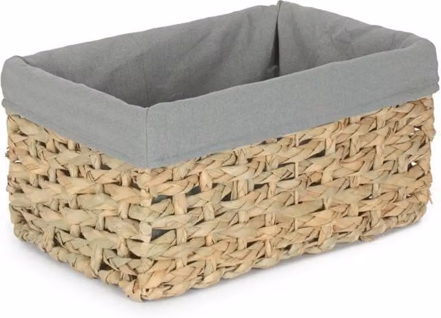 Red Hamper Seagrass Woven Storage Basket with Grey Cotton Lining W/D/H: 30.0 x 22.0 x 43.0 cm