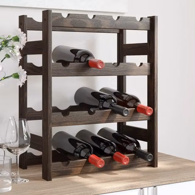 Berkfield Home Black Solid Pine Wall Mounted Wine Rack for 16 Bottles