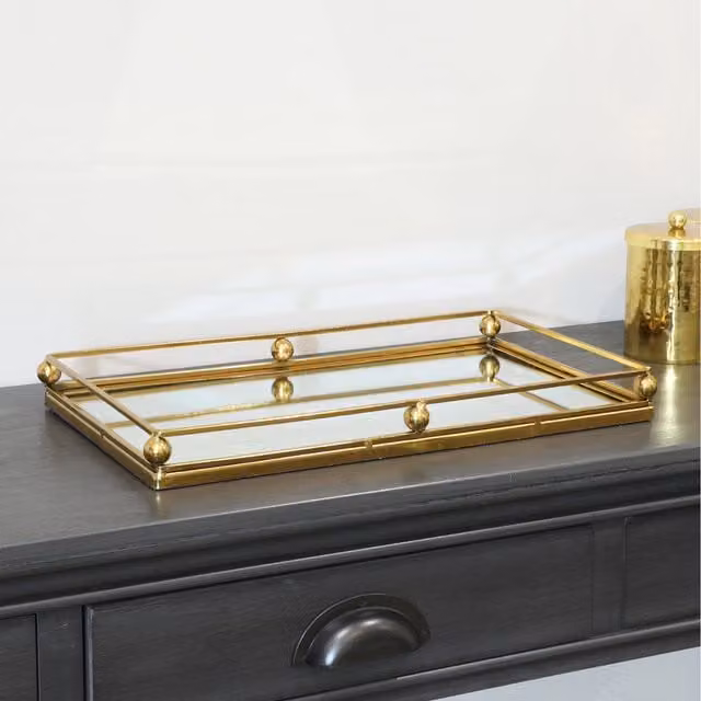 Melody Maison Rectangular Gold Mirrored Tabletop Tray