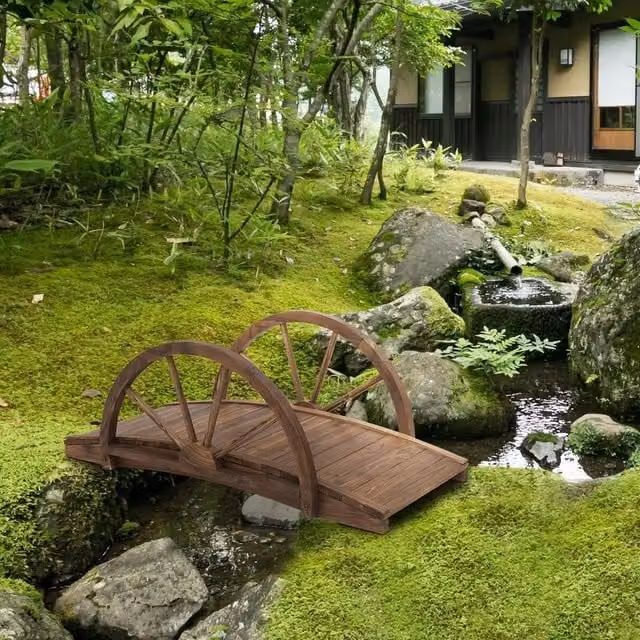EONLION Wooden Garden Bridge Arc Walkway in Brown, W/D/H: 100 x 50 x 37 cm