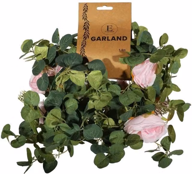 KDMD Pink Rose Mixed Floral Hanging Garland with Foliage