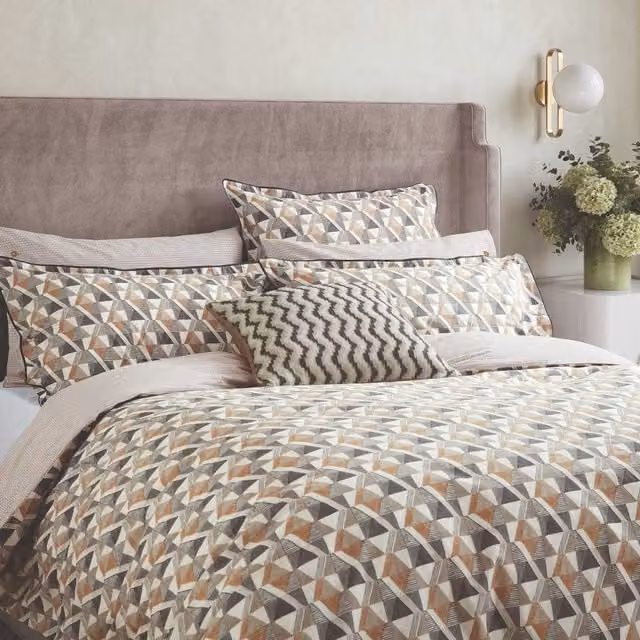Bedeck of Belfast Harun Double Duvet Cover and Pillowcase Set, Charcoal and Tan Percale Cotton