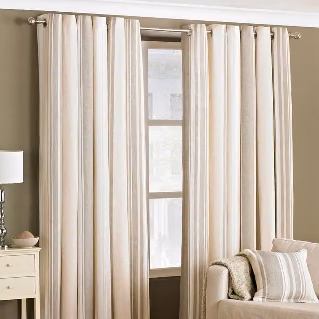 Make It A Home Set of 2 Broadway Striped Room Darkening Eyelet Curtains, Brown and Beige, Height: 183 cm, Width: 168 cm