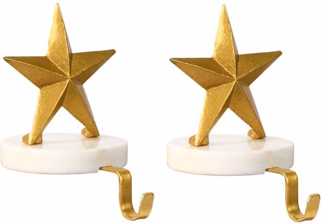 Dibor Set of 2 White Marble and Gold Star Christmas Stocking Holders