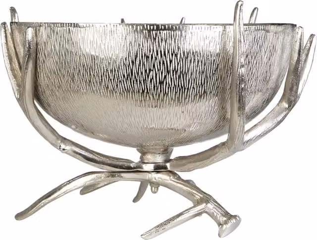 Orsina Antler Base Nickel Finish Decorative Bowl in Silver, W: 43 cm, D: 43 cm, H: 32 cm