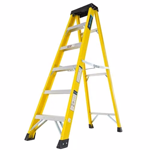 TB Davies Yellow GRP Fibreglass 6 Tread Swingback Step Ladder with Tool Tray and 150kg Work Load