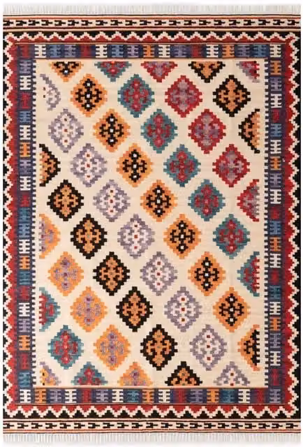 THE RUGS Kamal Kelim Rami Design Handwoven Wool and Cotton Multicolour Kilim Rug, W/D: 120 x 170 cm