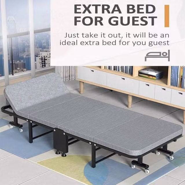 PAWNORA Grey Metal Folding Single Rollaway Bed