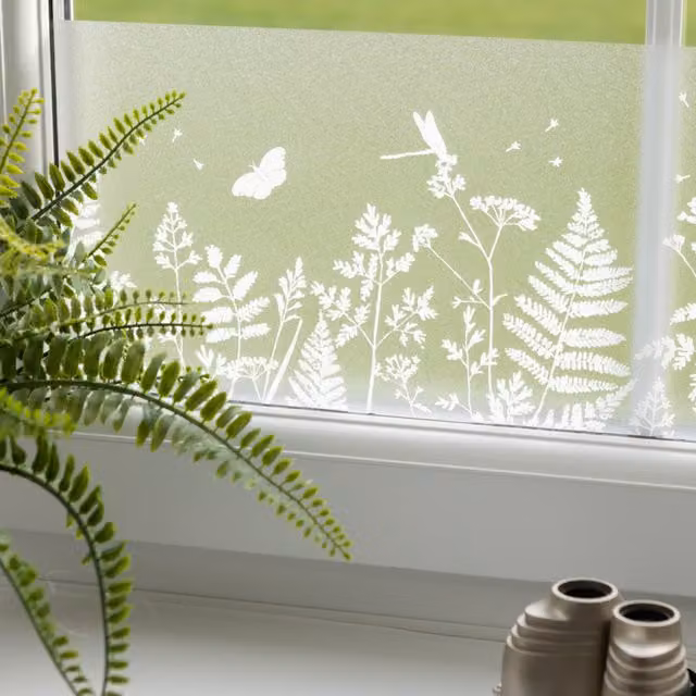 dc fix Spring Border Meadow Static Cling Floral Window Vinyl in White